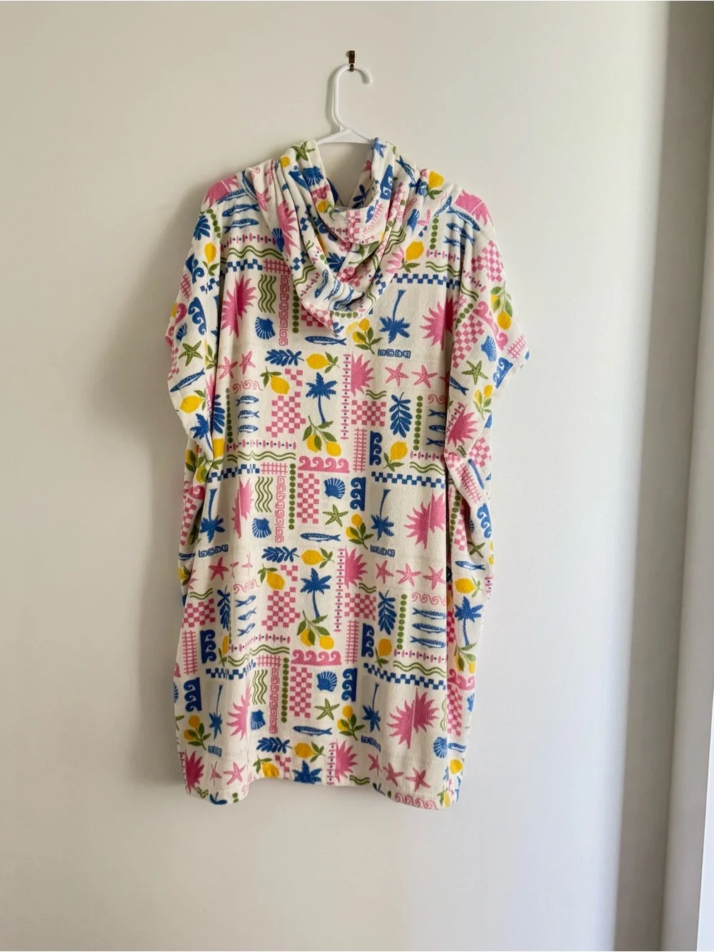 Women's Hooded Swim Coverup in Pink & Blue Tropical Print - Throwzy - Picture 6 of 10